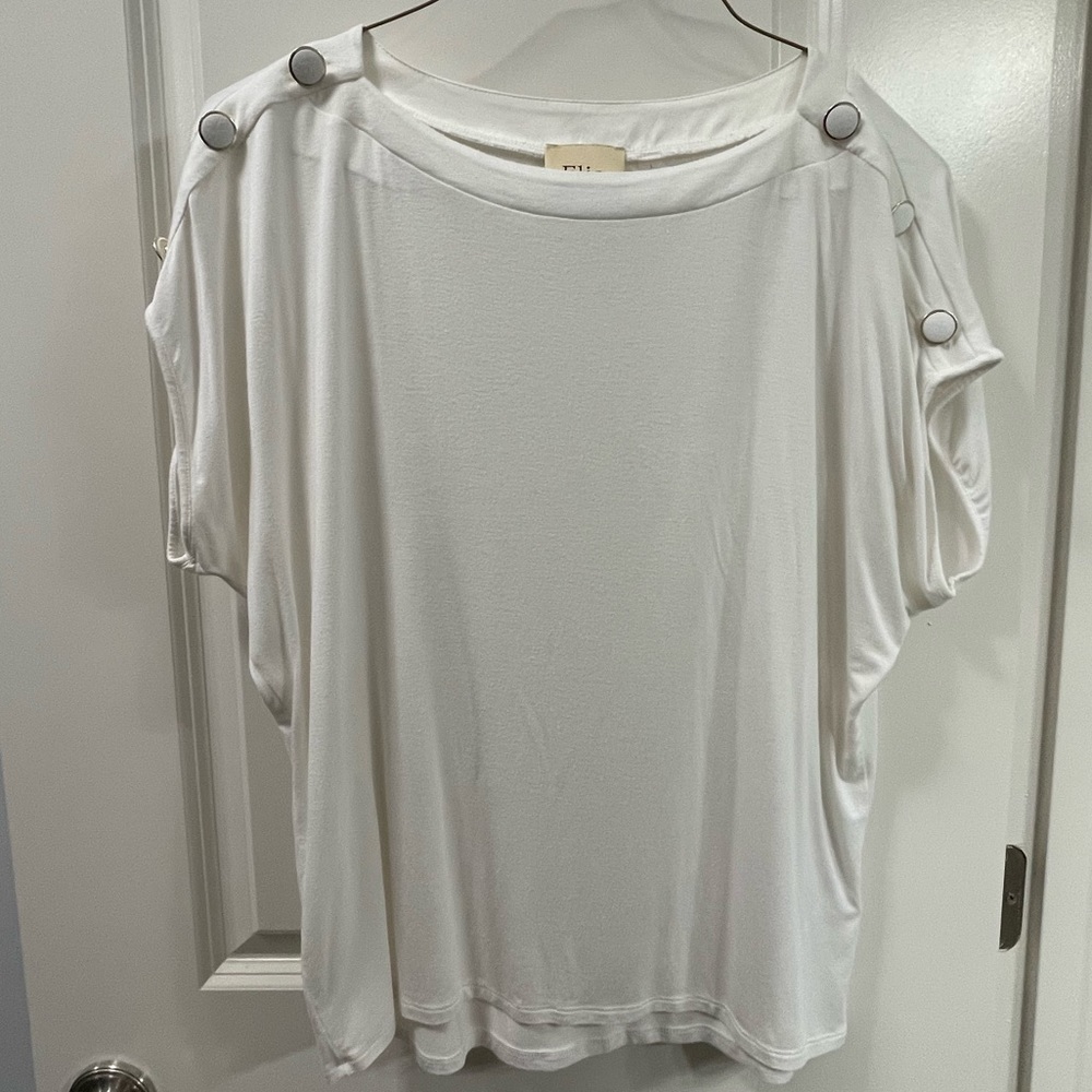 Elie Tahari white blouse with cute gold buttons on sleeve